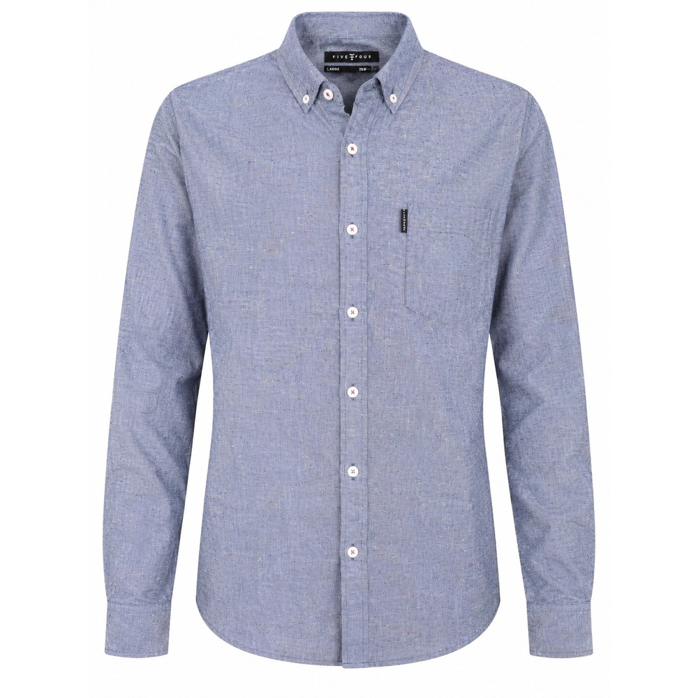 Five Four Men's L Blue Chambray Multi Color Speck Button‎ Down Shirt Long Sleeve